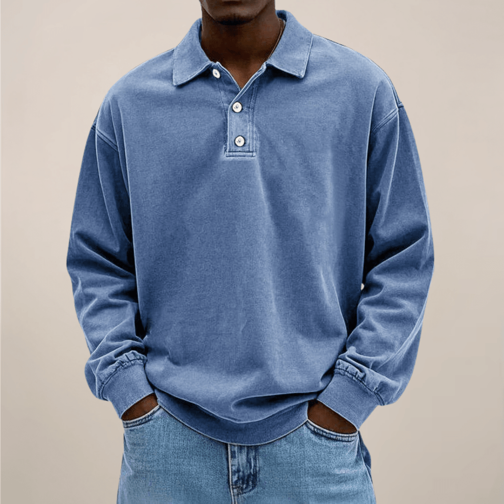 Mens Long Sleeve Polo Shirt Relaxed Fit Smart Casual Essential - Nalani - UK Fashion Clothing and Decor