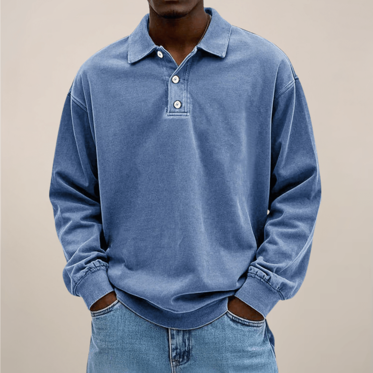 Mens Long Sleeve Polo Shirt Relaxed Fit Smart Casual Essential - Nalani - UK Fashion Clothing and Decor