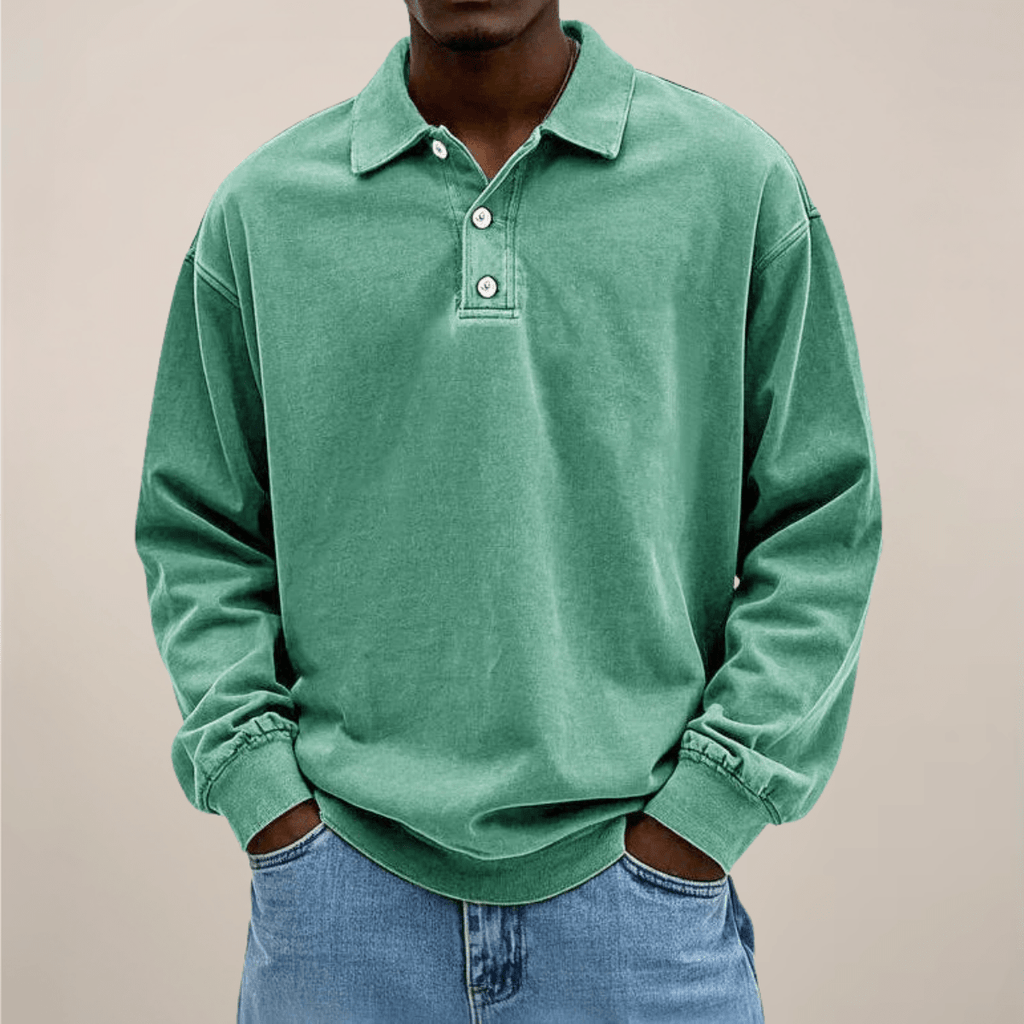 Mens Long Sleeve Polo Shirt Relaxed Fit Smart Casual Essential - Nalani - UK Fashion Clothing and Decor