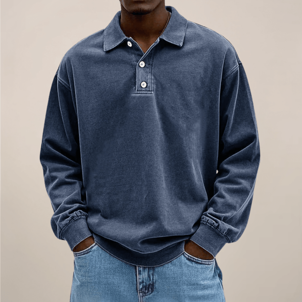 Mens Long Sleeve Polo Shirt Relaxed Fit Smart Casual Essential - Nalani - UK Fashion Clothing and Decor
