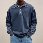 Mens Long Sleeve Polo Shirt Relaxed Fit Smart Casual Essential - Nalani - UK Fashion Clothing and Decor