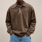 Mens Long Sleeve Polo Shirt Relaxed Fit Smart Casual Essential - Nalani - UK Fashion Clothing and Decor