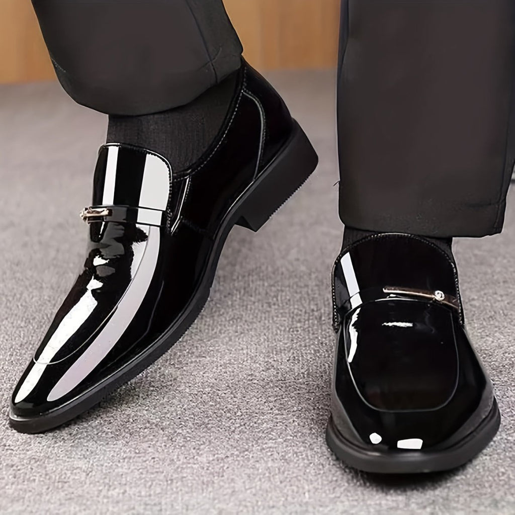 Men’s Patent Leather Loafers - Pointed Toe Smart Slip-On Shoes - Nalani - Fashion Clothing and Decor