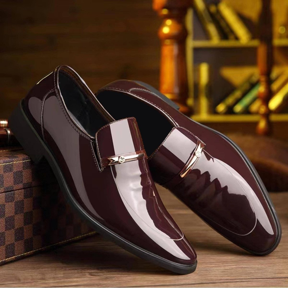 Men’s Patent Leather Loafers - Pointed Toe Smart Slip-On Shoes - Nalani - Fashion Clothing and Decor