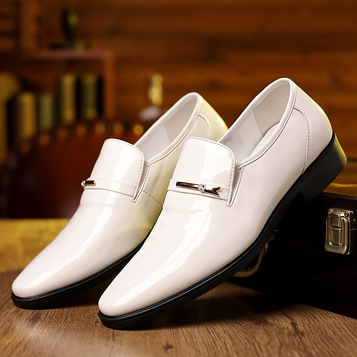 Men’s Patent Leather Loafers - Pointed Toe Smart Slip-On Shoes - Nalani - Fashion Clothing and Decor