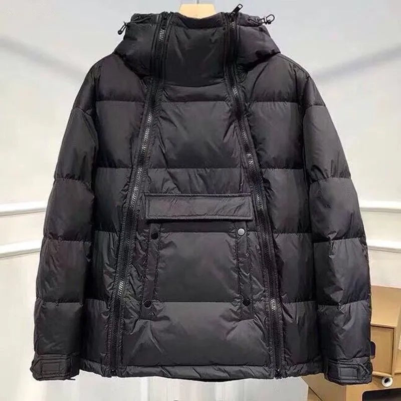 Men's Puffer Jacket with Hood – Shiny Quilted Winter Coat with Double Zipper, Black, M-5XL – Hommes Winter Warmer - Nalani - Fashion Clothing and Decor