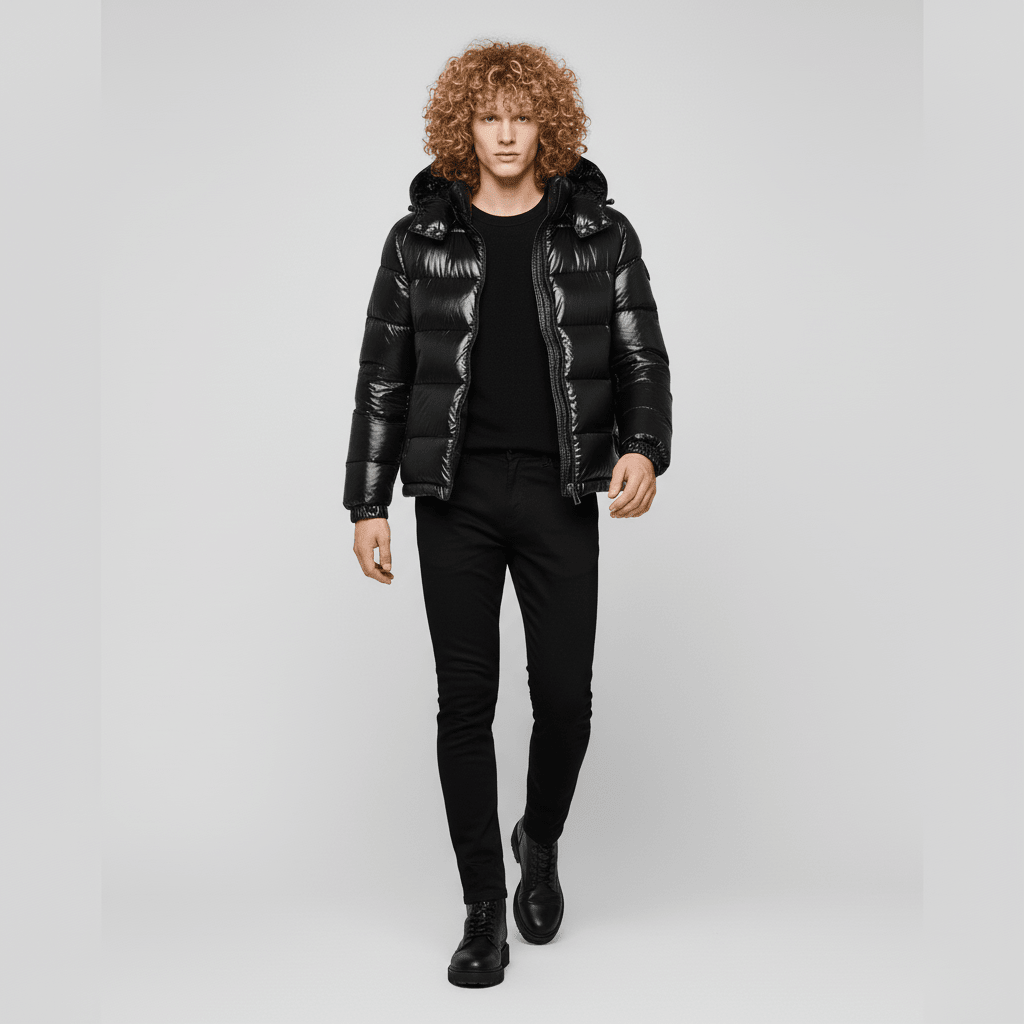 Men's Quilted Jacket with Hood – Shiny Winter Coat with Elastic Cuffs & Slant Pockets, Black or Red, S-6XL – Calico - Nalani - Fashion Clothing and Decor