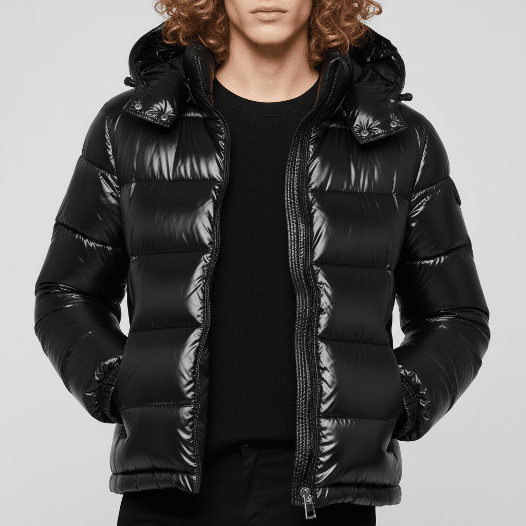 Men's Quilted Jacket with Hood – Shiny Winter Coat with Elastic Cuffs & Slant Pockets, Black or Red, S-6XL – Calico - Nalani - Fashion Clothing and Decor