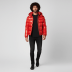 Men's Quilted Jacket with Hood – Shiny Winter Coat with Elastic Cuffs & Slant Pockets, Black or Red, S-6XL – Calico - Nalani - Fashion Clothing and Decor
