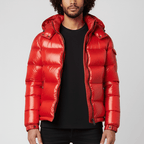 Men's Quilted Jacket with Hood – Shiny Winter Coat with Elastic Cuffs & Slant Pockets, Black or Red, S-6XL – Calico - Nalani - Fashion Clothing and Decor