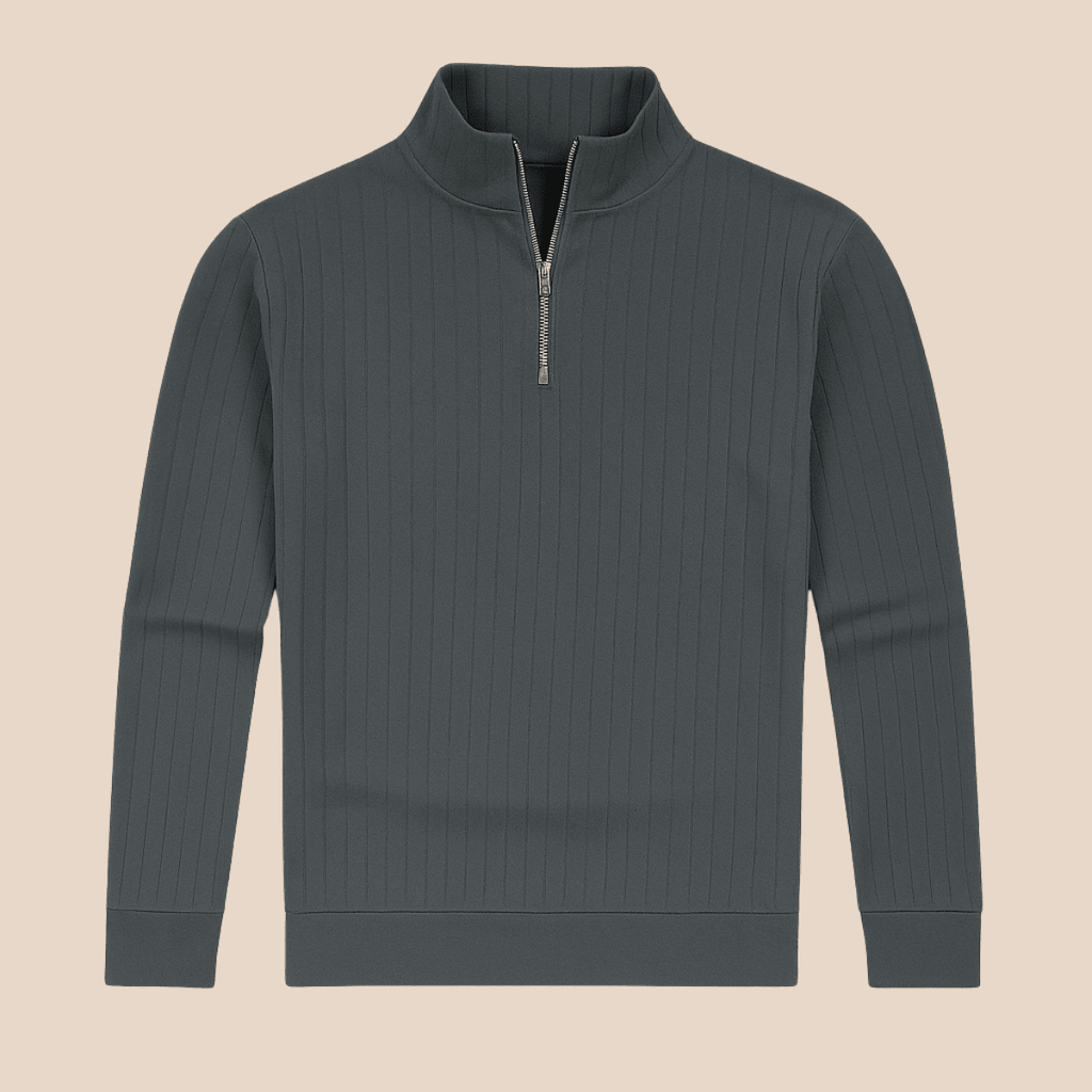 Mens Ribbed Half Zip Jumper With Stand Collar Warm Knit Layer - Nalani - UK Fashion Clothing and Decor