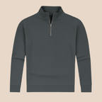 Mens Ribbed Half Zip Jumper With Stand Collar Warm Knit Layer - Nalani - UK Fashion Clothing and Decor