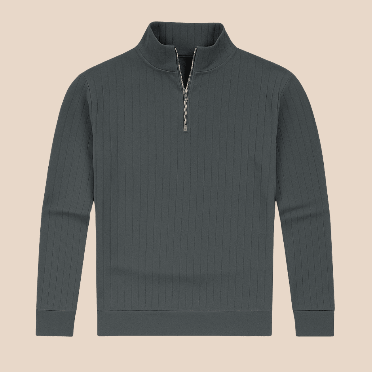Mens Ribbed Half Zip Jumper With Stand Collar Warm Knit Layer - Nalani - UK Fashion Clothing and Decor