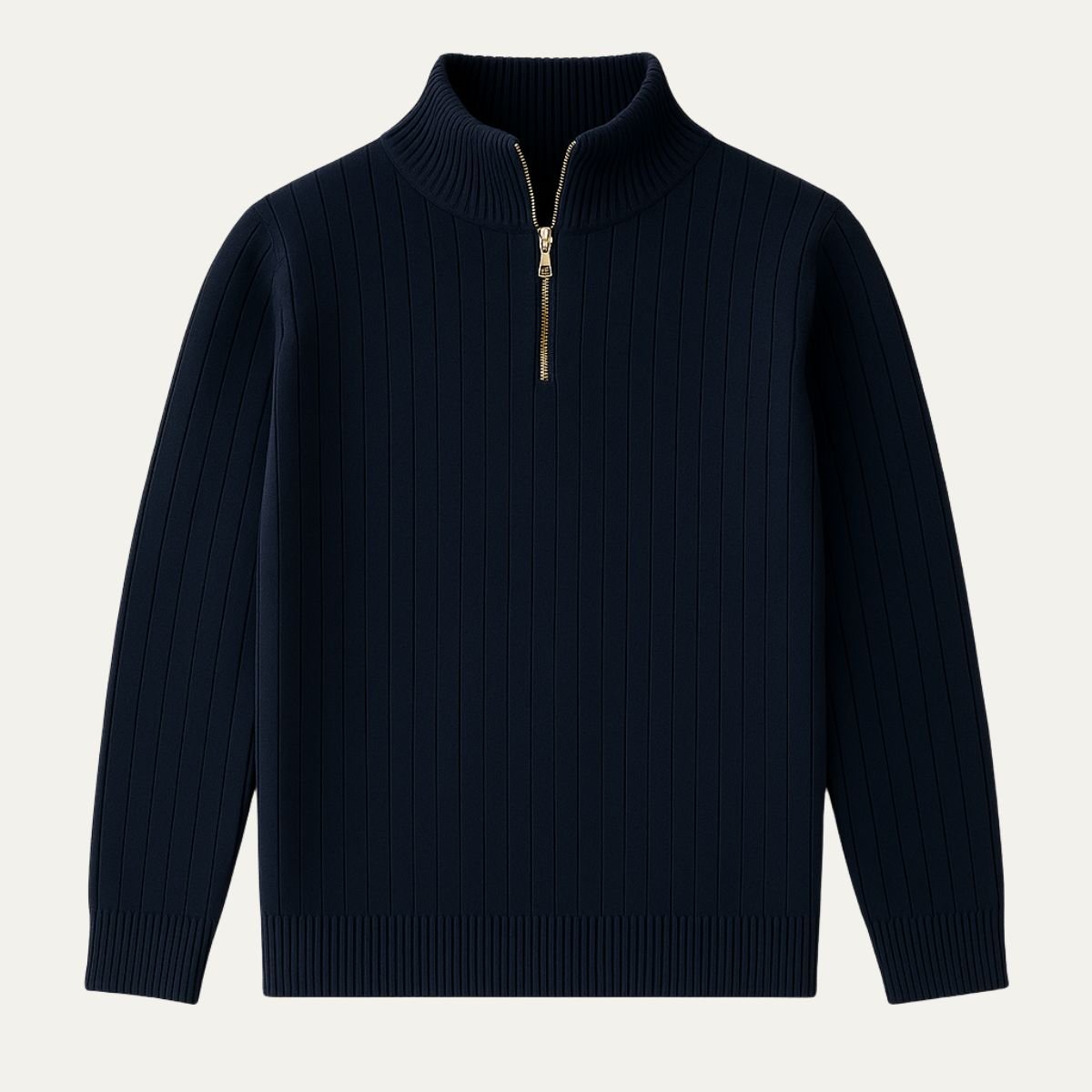 Mens Ribbed Half Zip Jumper With Stand Collar Warm Knit Layer - Nalani - UK Fashion Clothing and Decor