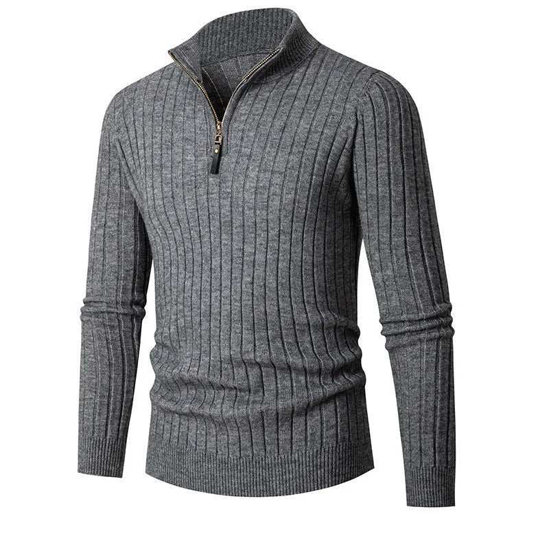 Mens Ribbed Half Zip Sweater in Neutral Tones for Versatile Style - Nalani - UK Fashion Clothing and Decor