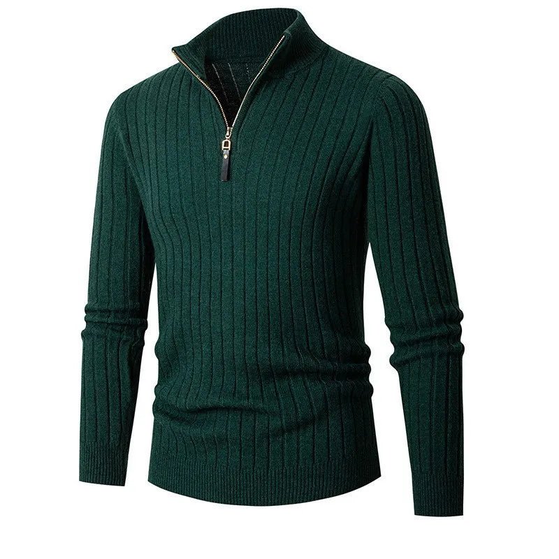 Mens Ribbed Half Zip Sweater in Neutral Tones for Versatile Style - Nalani - UK Fashion Clothing and Decor
