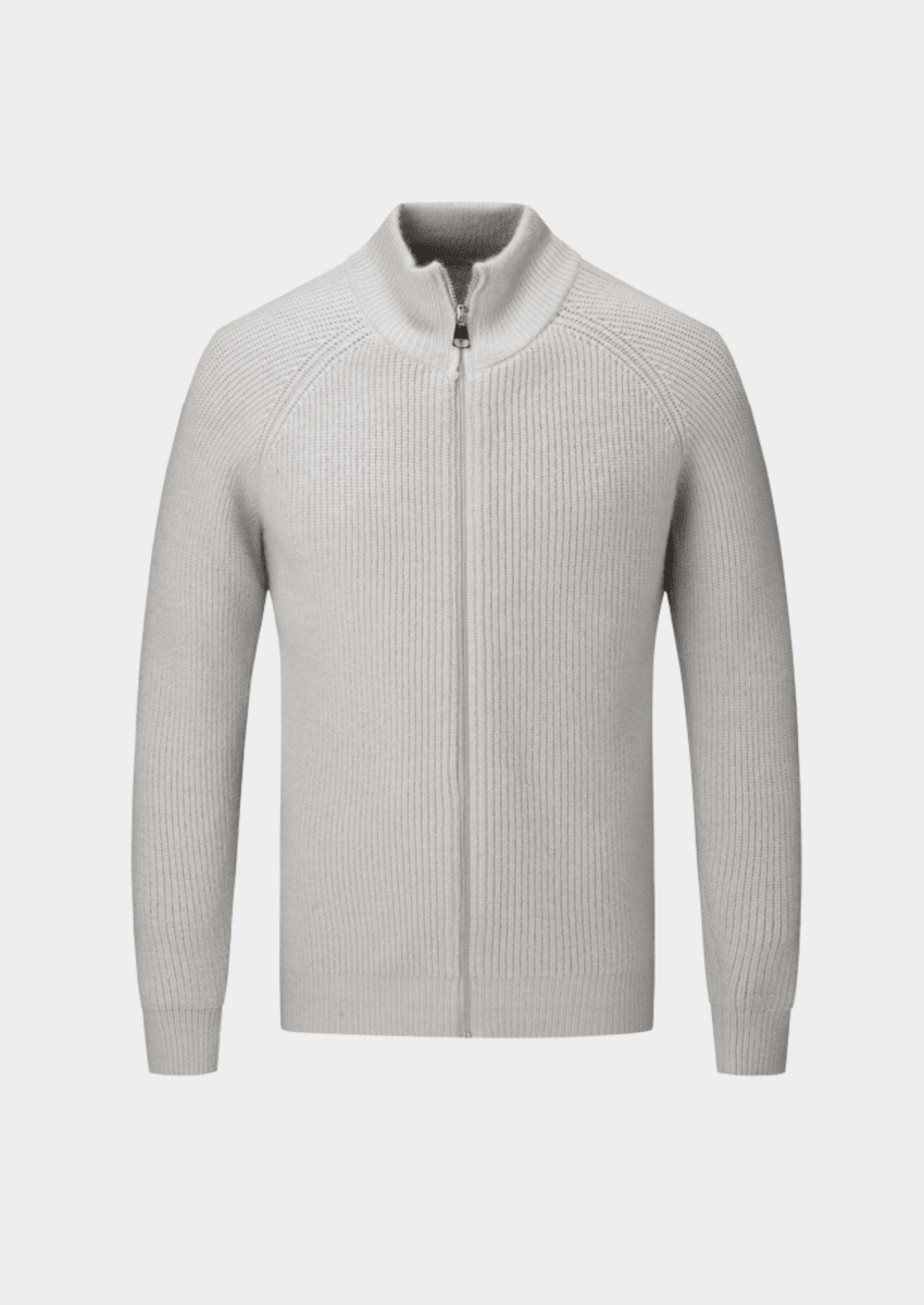 Mens Ribbed Zip Through Cardigan Funnel Neck Sweater - Nalani - UK Fashion Clothing and Decor