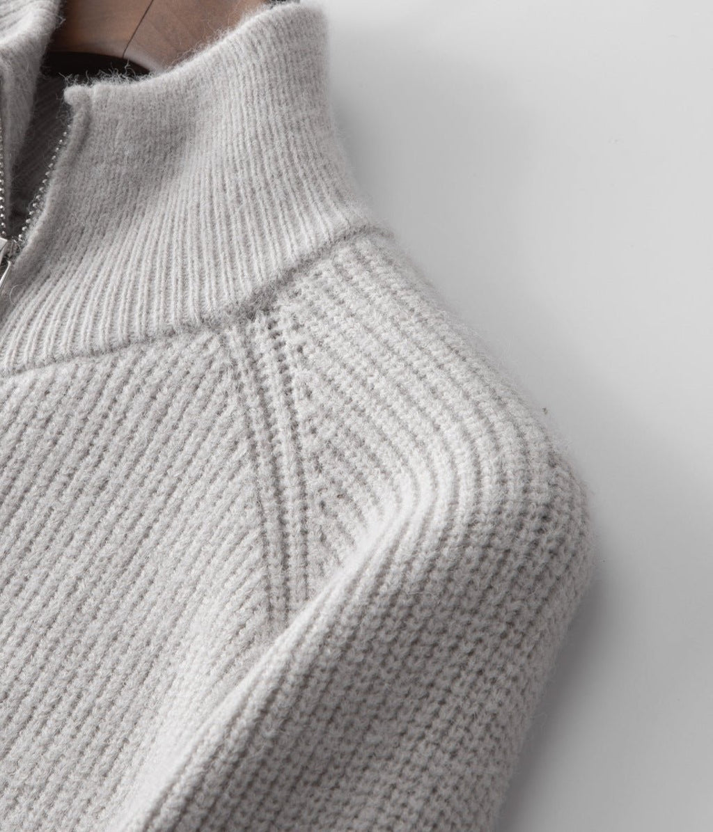 Mens Ribbed Zip Through Cardigan Funnel Neck Sweater - Nalani - UK Fashion Clothing and Decor