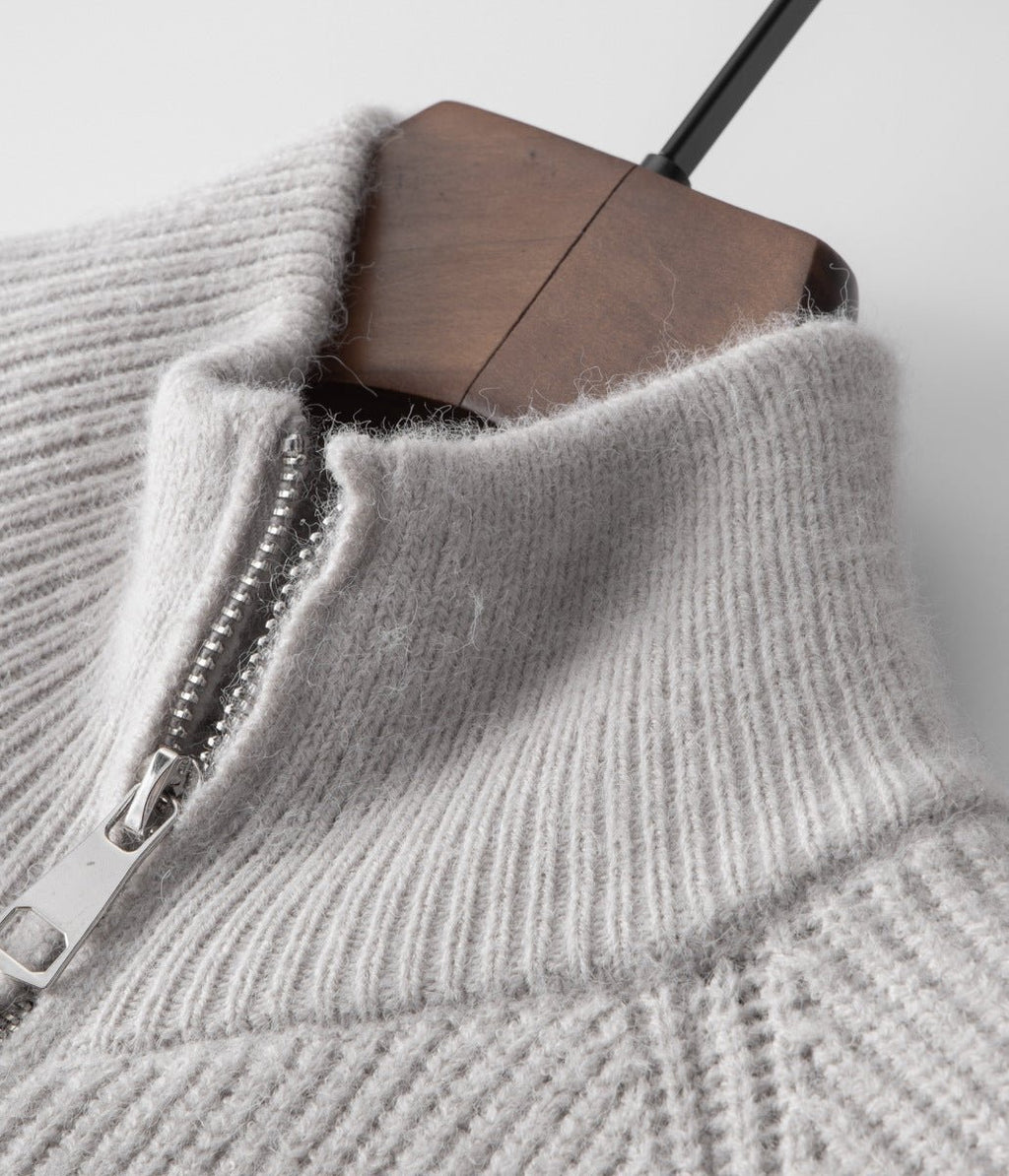Mens Ribbed Zip Through Cardigan Funnel Neck Sweater - Nalani - UK Fashion Clothing and Decor