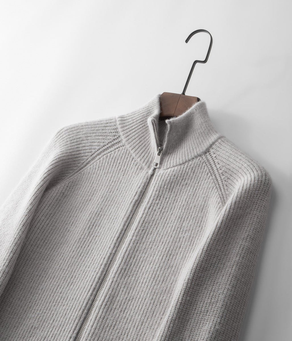 Mens Ribbed Zip Through Cardigan Funnel Neck Sweater - Nalani - UK Fashion Clothing and Decor