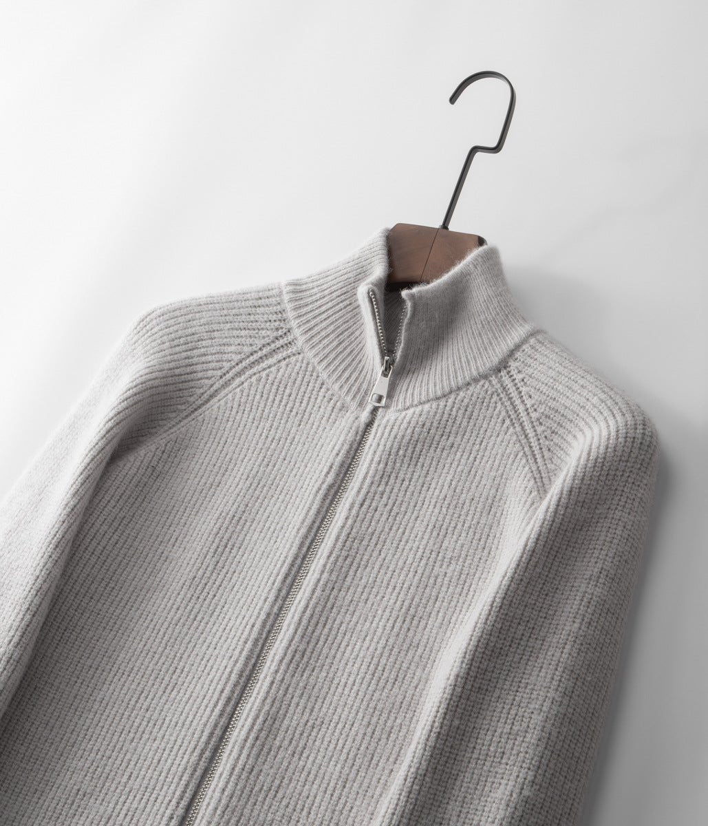 Mens Ribbed Zip Through Cardigan Funnel Neck Sweater - Nalani - UK Fashion Clothing and Decor