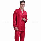 Men's Satin Pajamas – Luxury Striped Silk-Feel Pajama Set for Men, Elegant Sleepwear & Loungewear, 7 Colors, S–4XL – Calico - Nalani - Fashion Clothing and Decor