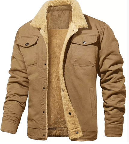 Mens Shearling Collar Jacket Lined Warm Winter Outerwear - Nalani - Fashion Clothing and Decor