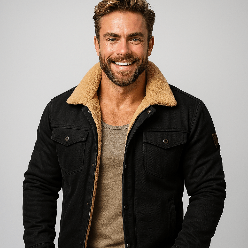 Mens Shearling Collar Jacket Lined Warm Winter Outerwear - Nalani - Fashion Clothing and Decor