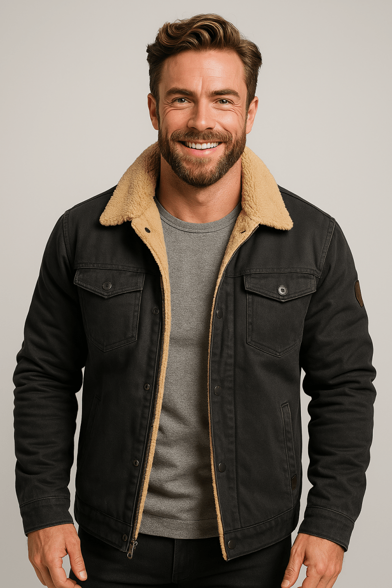Mens Shearling Collar Jacket Lined Warm Winter Outerwear - Nalani - Fashion Clothing and Decor