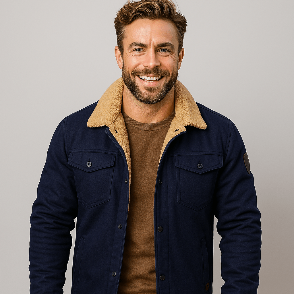 Mens Shearling Collar Jacket Lined Warm Winter Outerwear - Nalani - Fashion Clothing and Decor