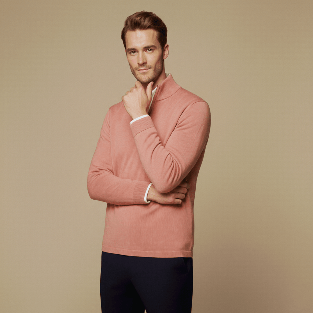 Men's Slim Fit Quarter Zip Sweater Stand Collar Ribbed Hem - Nalani - UK Fashion Clothing and Decor