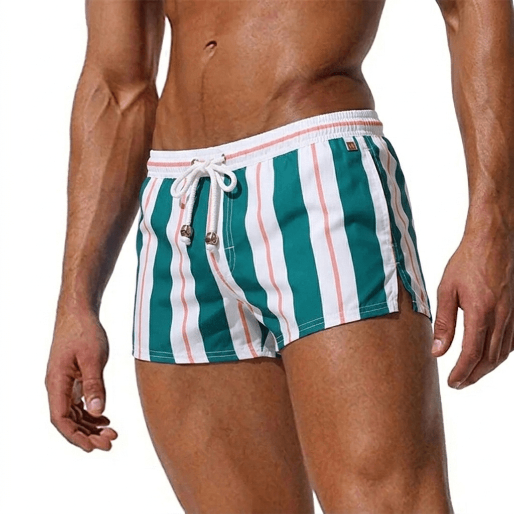 Men's Striped Swim Shorts - Drawstring Waist and Quick - Dry Fabric - Nalani - Fashion Clothing and Decor