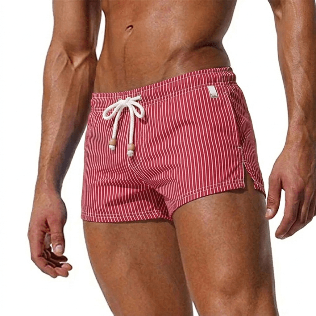 Men's Striped Swim Shorts - Drawstring Waist and Quick - Dry Fabric - Nalani - Fashion Clothing and Decor