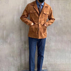 Men's Suede Look Field Jacket With Notch Collar And Four Pockets - Nalani - Fashion Clothing and Decor