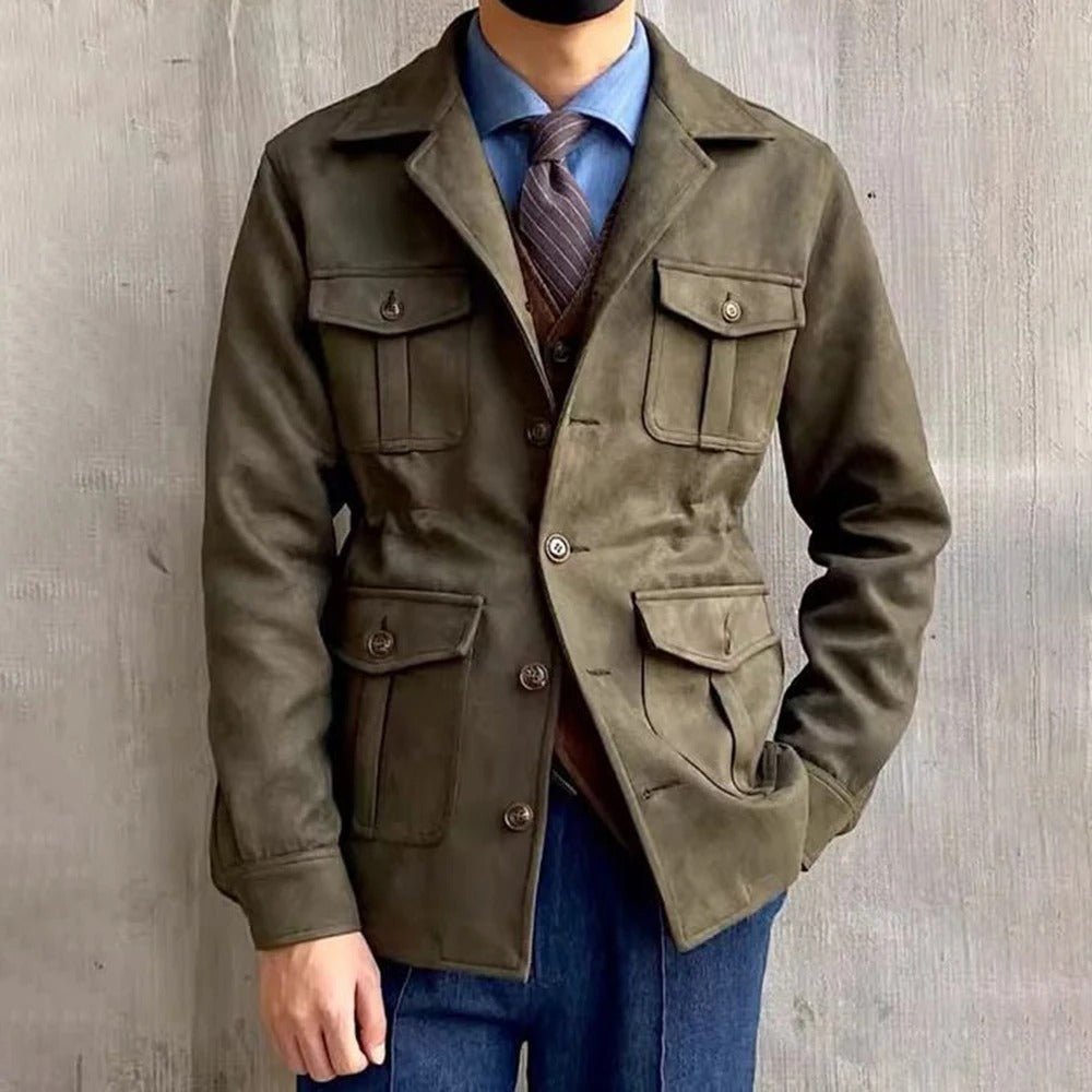 Men's Suede Look Field Jacket With Notch Collar And Four Pockets - Nalani - Fashion Clothing and Decor
