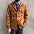 Men's Suede Look Field Jacket With Notch Collar And Four Pockets - Nalani - Fashion Clothing and Decor
