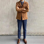 Men's Suede Look Field Jacket With Notch Collar And Four Pockets - Nalani - Fashion Clothing and Decor