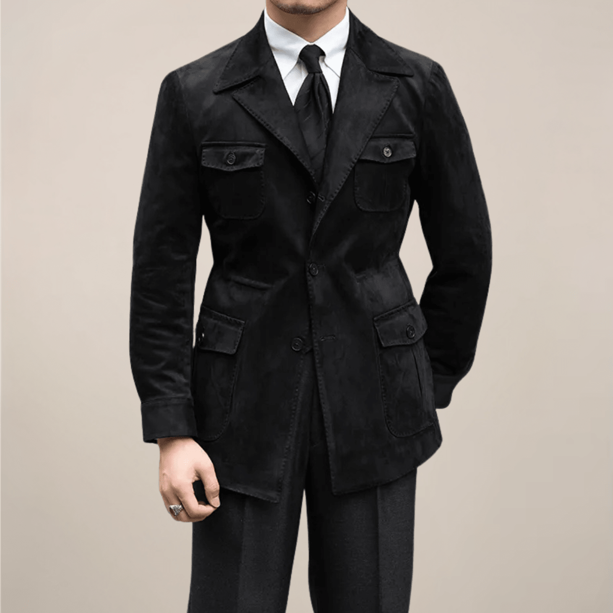 Mens Suede Safari Jacket Slim Fit With Four Pocket - Nalani - Fashion Clothing and Decor