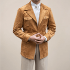 Mens Suede Safari Jacket Slim Fit With Four Pocket - Nalani - Fashion Clothing and Decor