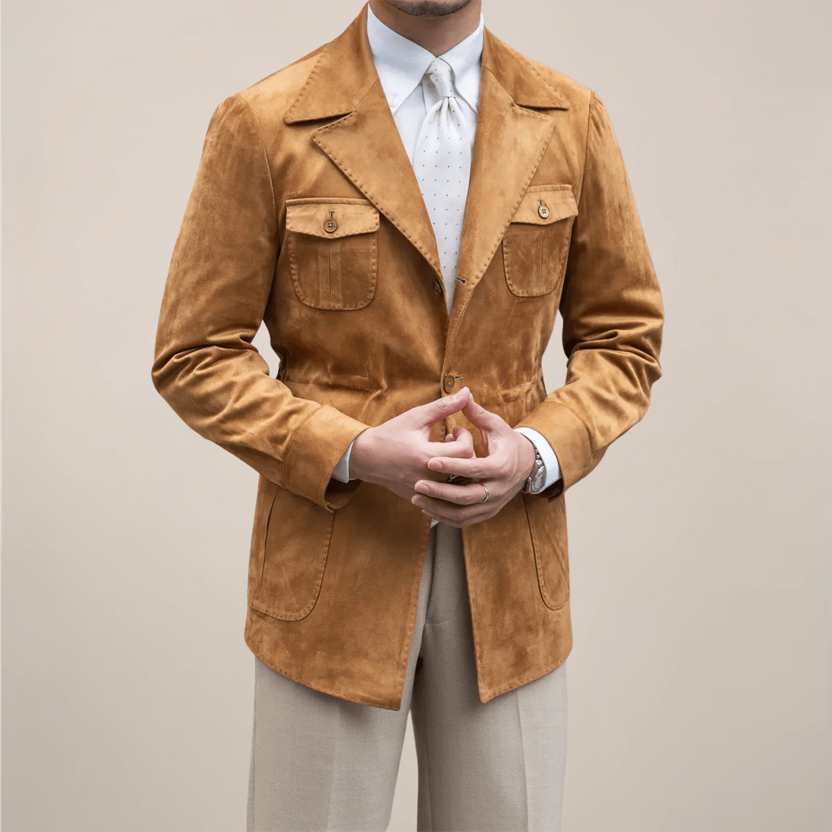 Mens Suede Safari Jacket Slim Fit With Four Pocket - Nalani - Fashion Clothing and Decor