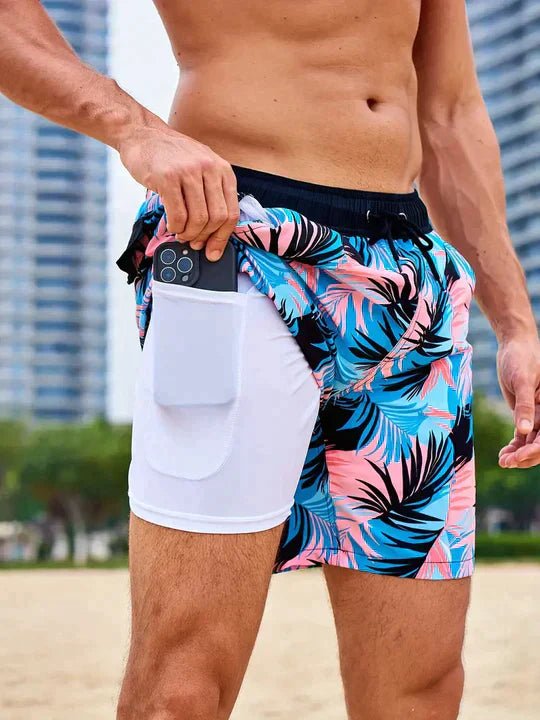 Men's Swim Shorts - Multi-Print Selection and Integrated Compression Liner - Nalani - Fashion Clothing and Decor