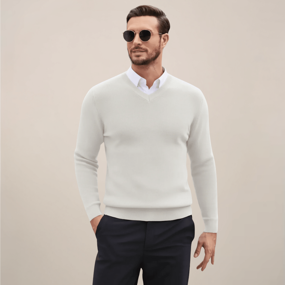 Mens V Neck Sweater For Autumn And Winter Layering Classic Knit - Nalani - UK Fashion Clothing and Decor
