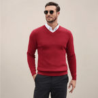 Mens V Neck Sweater For Autumn And Winter Layering Classic Knit - Nalani - UK Fashion Clothing and Decor