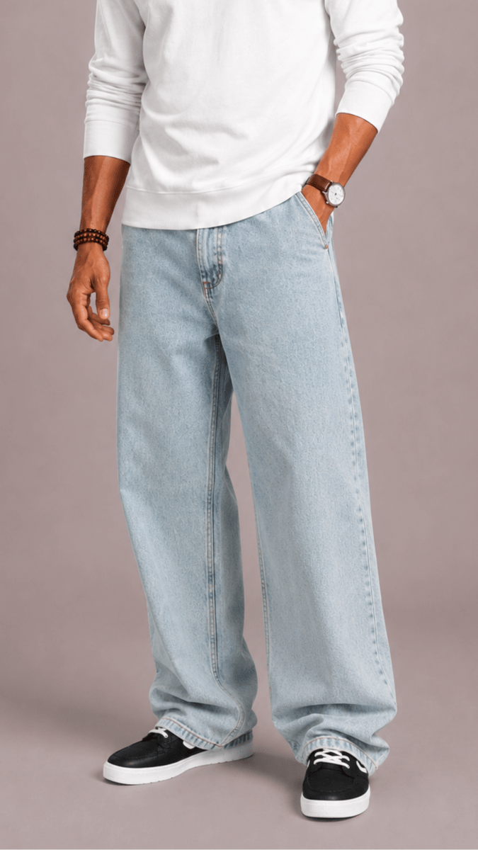 Men's Wide Leg Jeans – Loose Fit Baggy Jeans with Straight Leg, Five Pocket, Black or Blue, S–3XL – Hommes - Nalani - Fashion Clothing and Decor