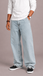Men's Wide Leg Jeans – Loose Fit Baggy Jeans with Straight Leg, Five Pocket, Black or Blue, S–3XL – Hommes - Nalani - Fashion Clothing and Decor
