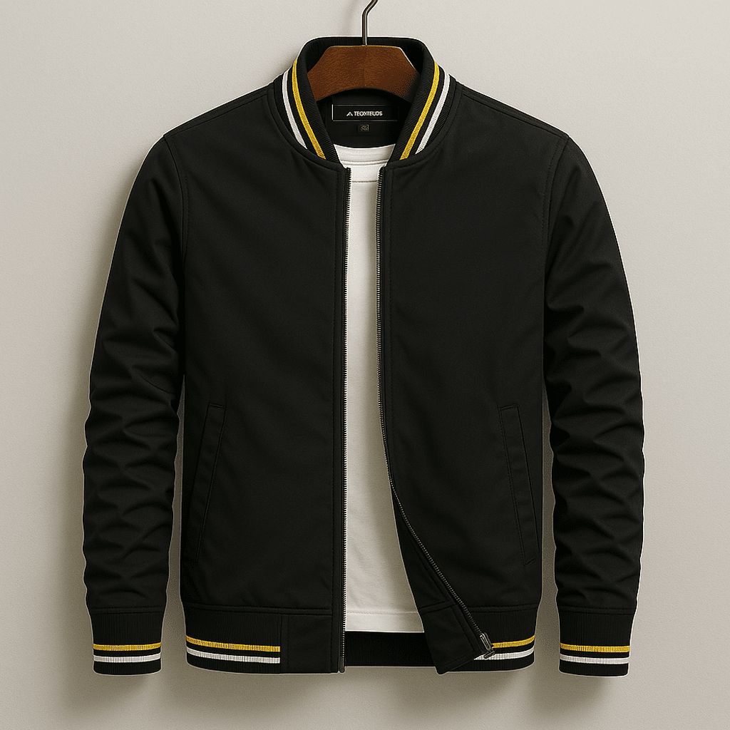 Mens Zip Front Bomber Jacket With Ribbed Collar Front Pockets - Nalani - UK Fashion Clothing and Decor