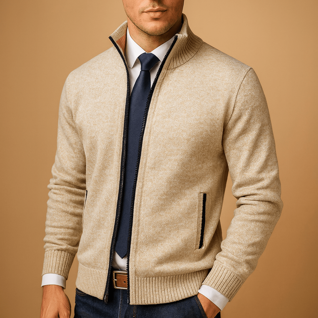 Men's Zip-Up Cardigan - Full Zip Knit Sweater with Pockets - Nalani - Fashion Clothing and Decor