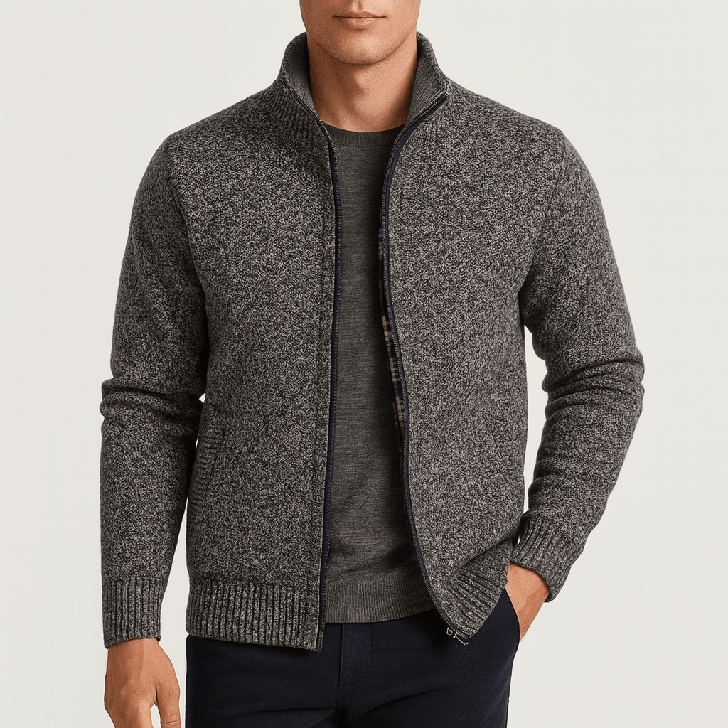 Mens Zip Up Cardigan With High Collar For Office Or Casual Wear - Nalani - UK Fashion Clothing and Decor