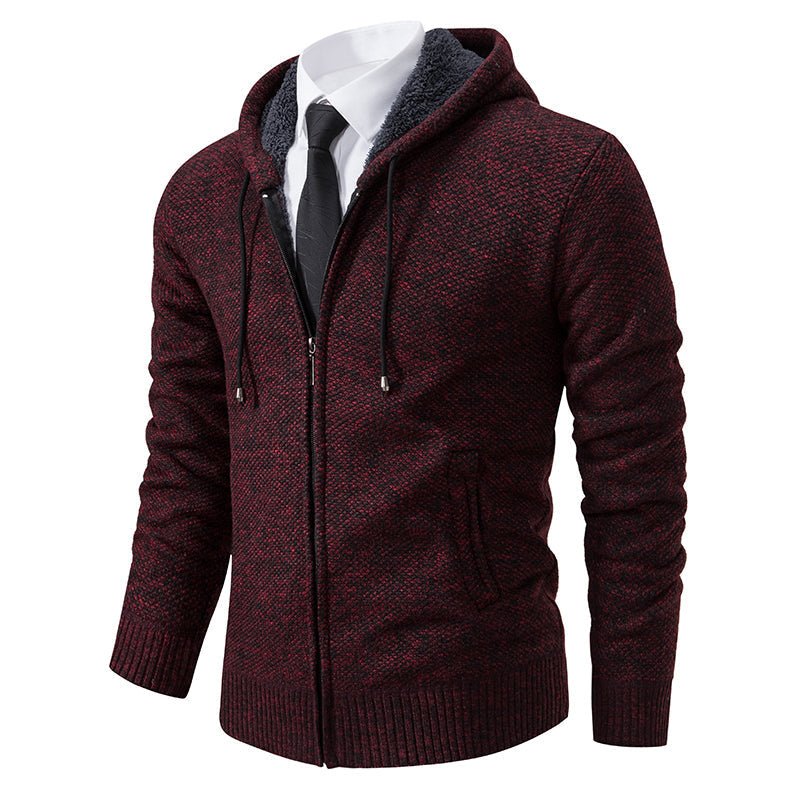Mens Zip Up Hooded Knit Jacket With Funnel Neck For Layering - Nalani - Fashion Clothing and Decor
