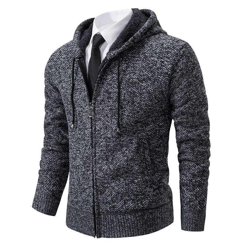Mens Zip Up Hooded Knit Jacket With Funnel Neck For Layering - Nalani - Fashion Clothing and Decor